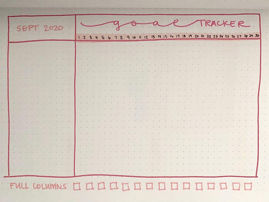 Bullet journal monthly goal tracker example